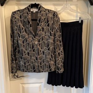 Vintage St. John Black an and gold metallic Skirt Set